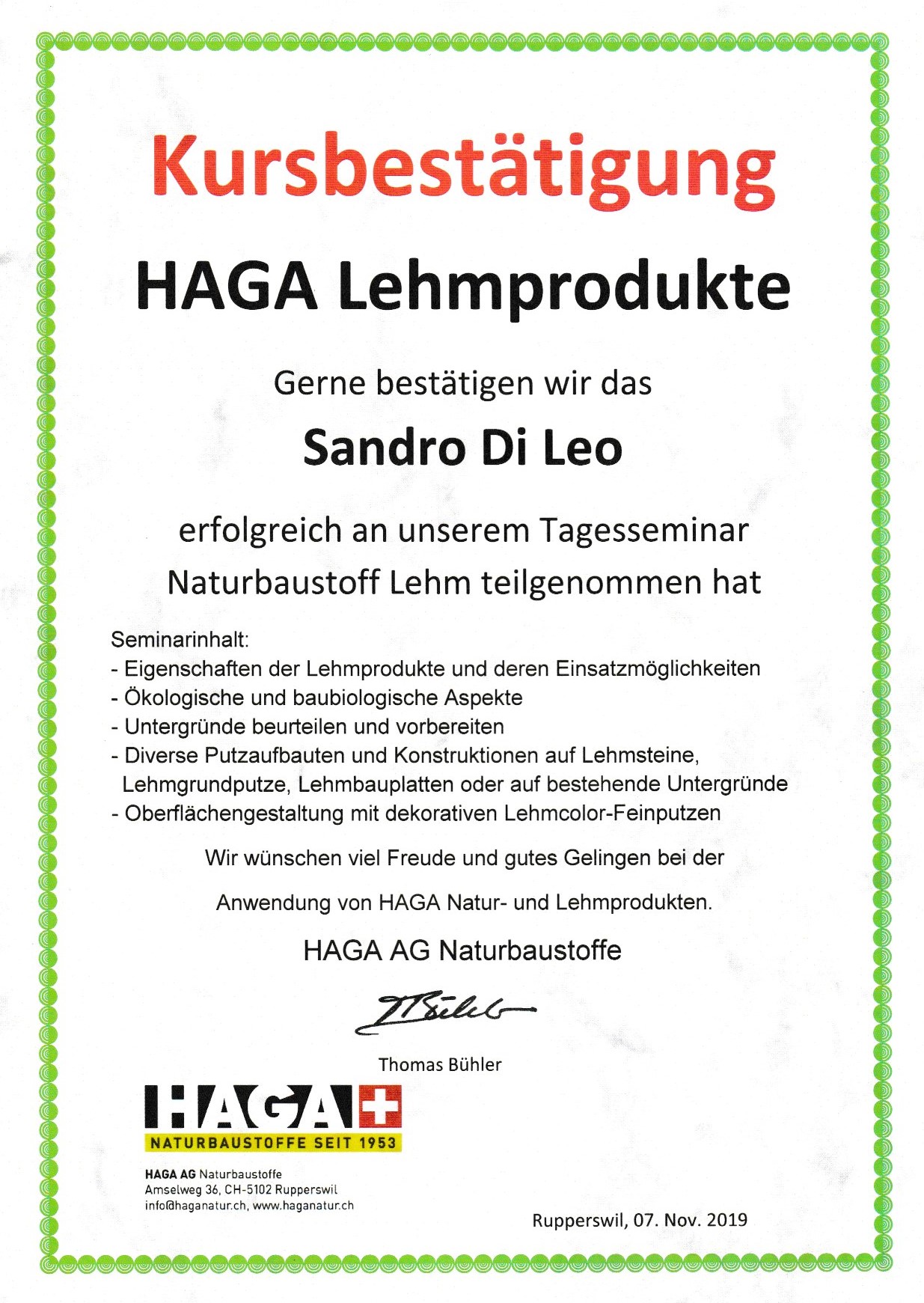 HAGA Lehmprodukte November 2019